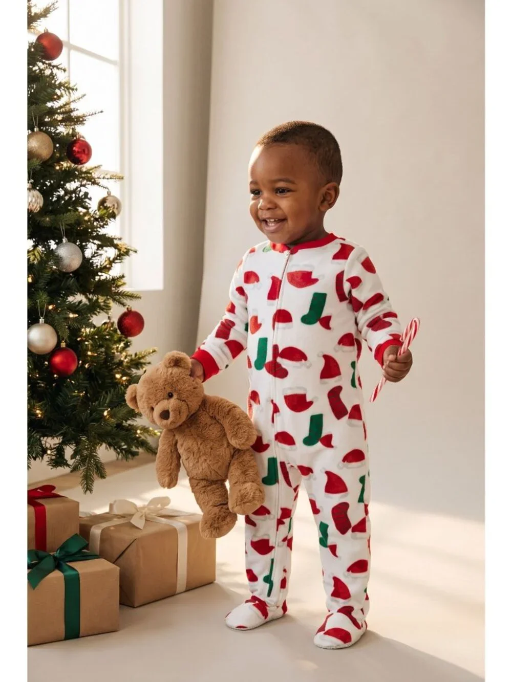 Carter's Santa Fleece Footie Pajamas 18M Christmas Zip Sleeper NWOT Toddler